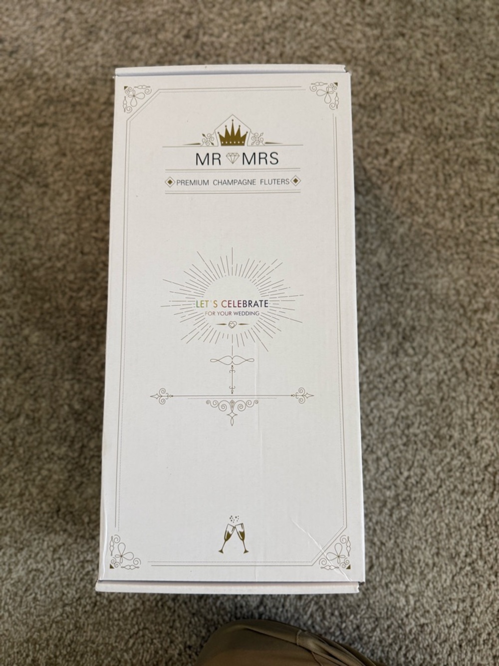MR & MRS Premium Champagne Flutes - White Box with Gold Accents.  Brand new.